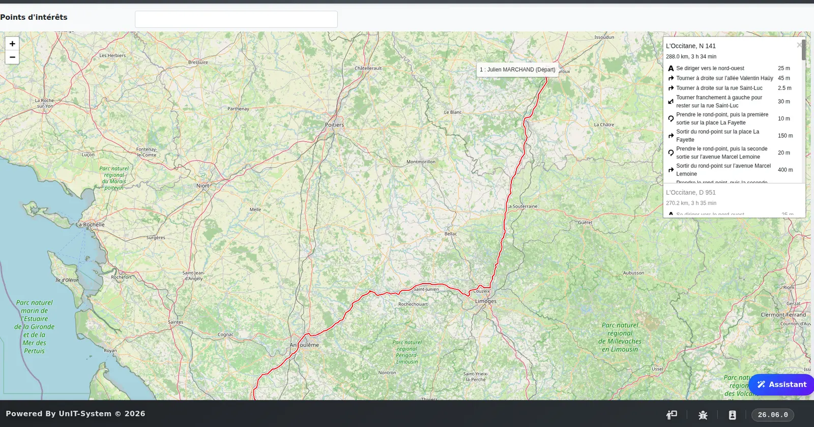 Feuille de route optimisée et points d'intérêt