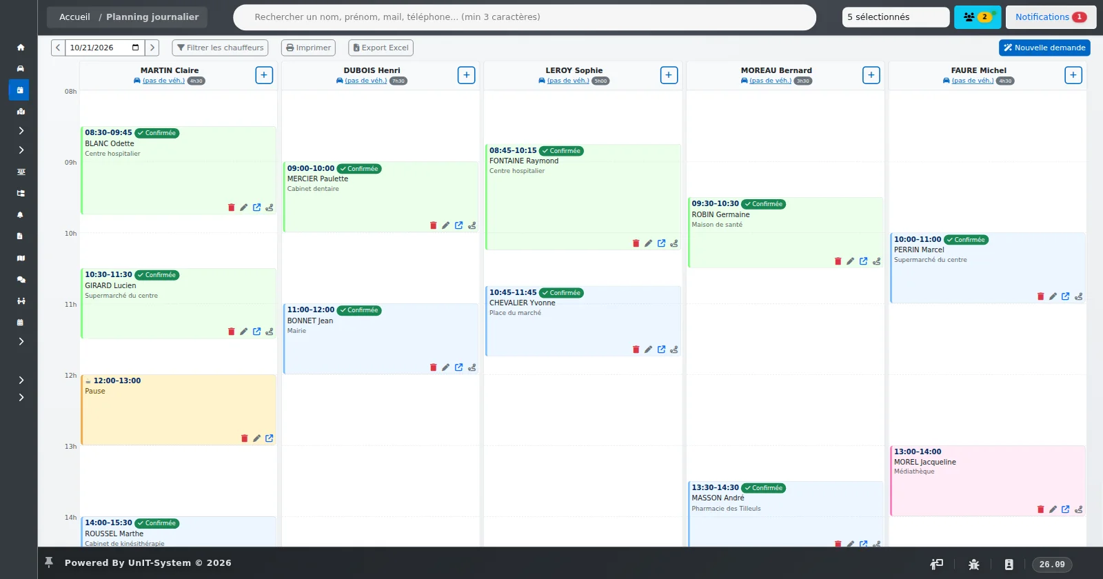 Planning journalier des chauffeurs